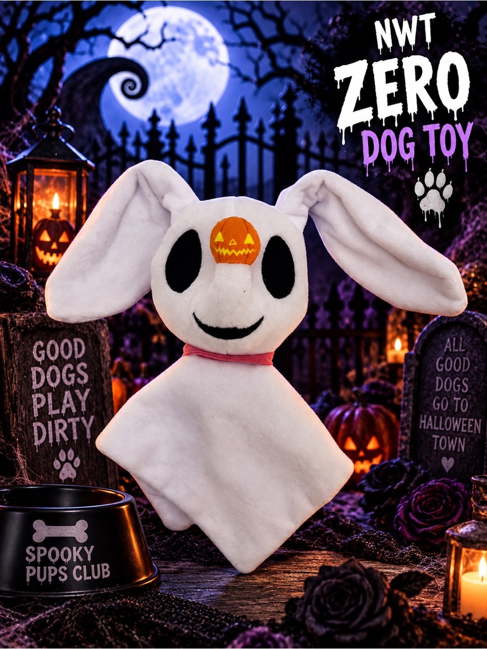 Disney White Bunny Ghost Plush with Orange Pumpkin Accent